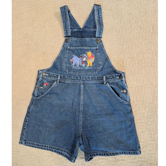 Vtg Disney Winnie The Pooh Shortalls Overalls Women XL A Simple Sort Of Garden - Picture 1 of 10